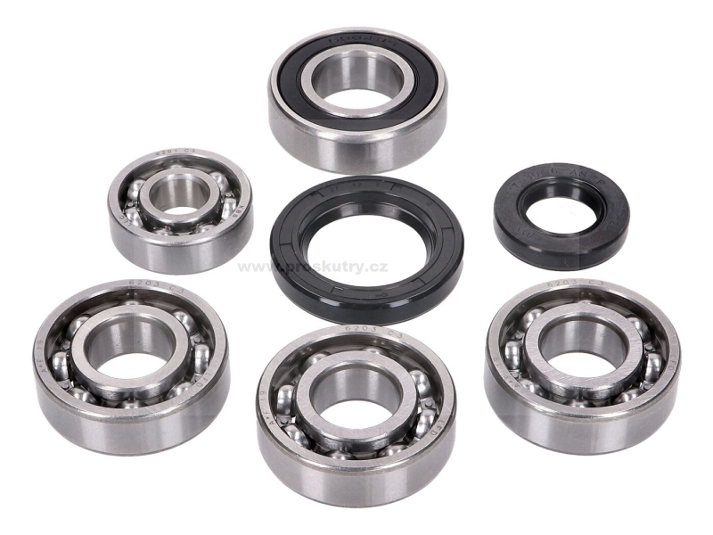 Motor - Sada ložisek včetně gufer pro Kymco GR1, DJ, Meteorit (ATU), Daelim, Honda, SYM 50cc vertikální 2-taktní AC
