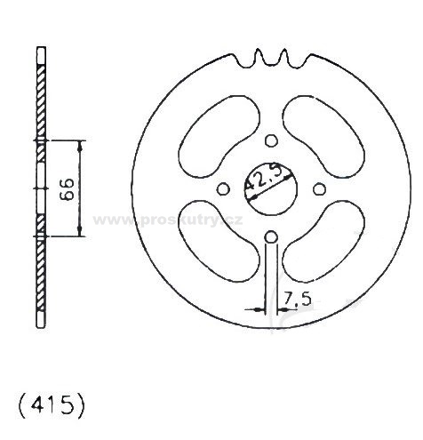 Variátor a spojka - Rozeta 40Z pro řetěz 415 černá vnitřní průměr 42.5 rozteč děr 066 pro Sachs