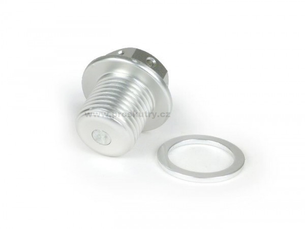 Motor - Kontrolní šroub oleje -BGM hliníkový CNC pro Lambretta LI, LIS, SX, TV, DL, GP, J, Lui stříbně eloxovaný