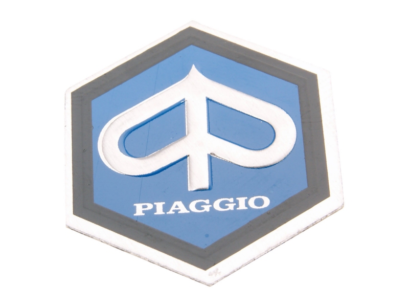 Znak Piaggio 25x30mm hliníkový samolepka pro Vespa PX, PE 80, 125, 200