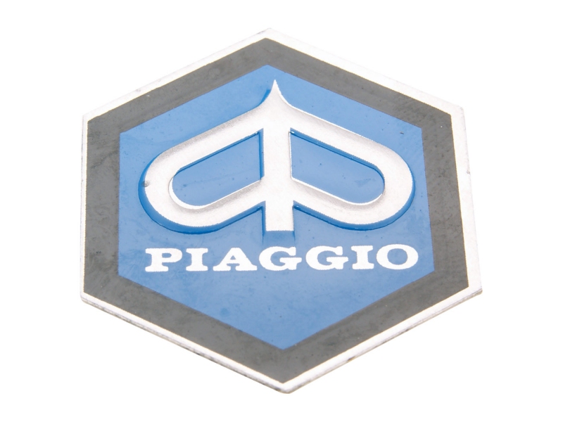 Znak Piaggio 31x36mm hliníkový pro Vespa PK50, PK80 82-88 (142720100)