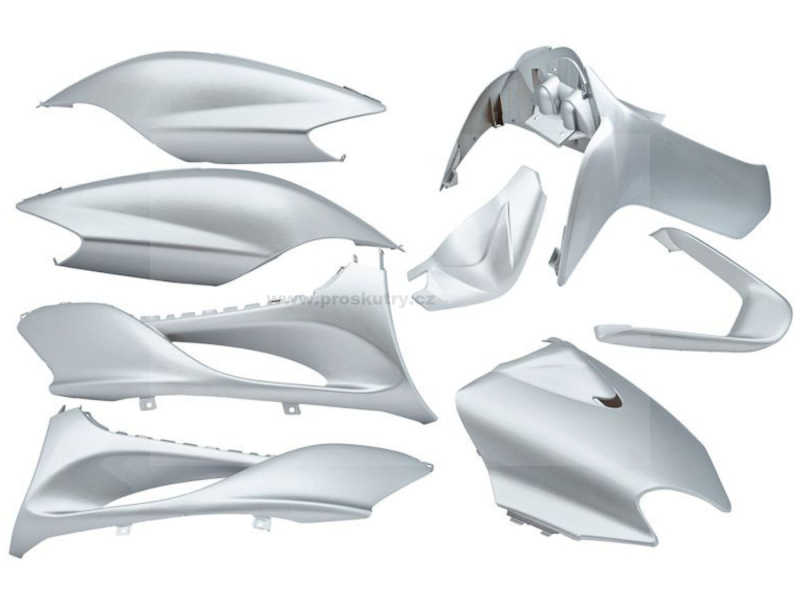 Sada plastů EDGE 9 kusů stříbrná metalíza pro MBK Mach G, Yamaha Jog R, Jog RR 50cc 2T + doprava zdarma