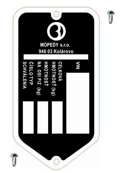 Podvozek tlumiče - Výrobní štítek s nýty ,,BABETTA "