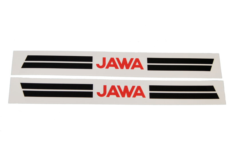 Podvozek tlumiče - Nálepka nádrže JAWA 50 - 20, 21, 23 Mustang (transparentní podklad) 295x35mm 2 kusy