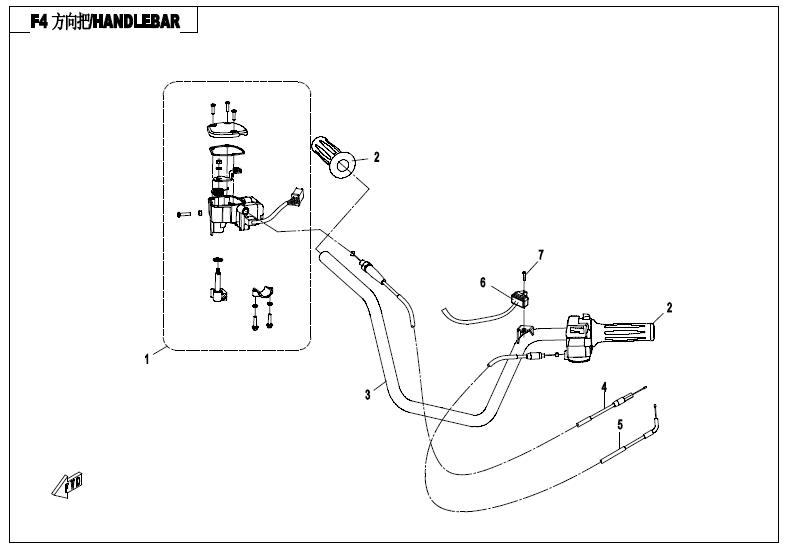 Zrcátka páčky řídítka - Lanko sytiče pro Cfmoto Gladiator RX510, RX530, X5 OEM 9010-100520-A000