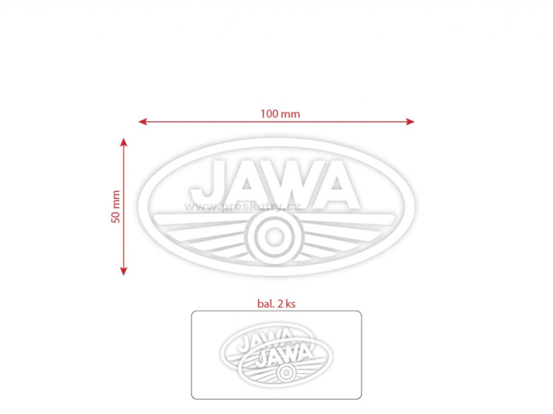 Podvozek tlumiče - Sada nálepek pro JAWA bílá 100x50 mm