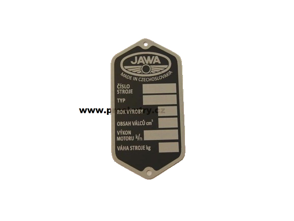 Podvozek tlumiče - Výrobní štítek rámu s nýty pro JAWA