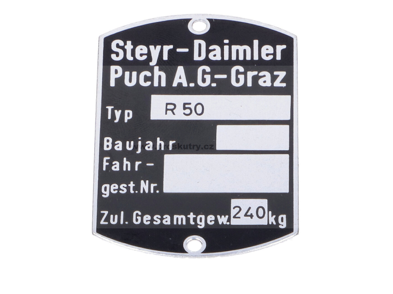 Podvozek tlumiče - Štítek rámu 60 x 40 mm pro Puch, R 50