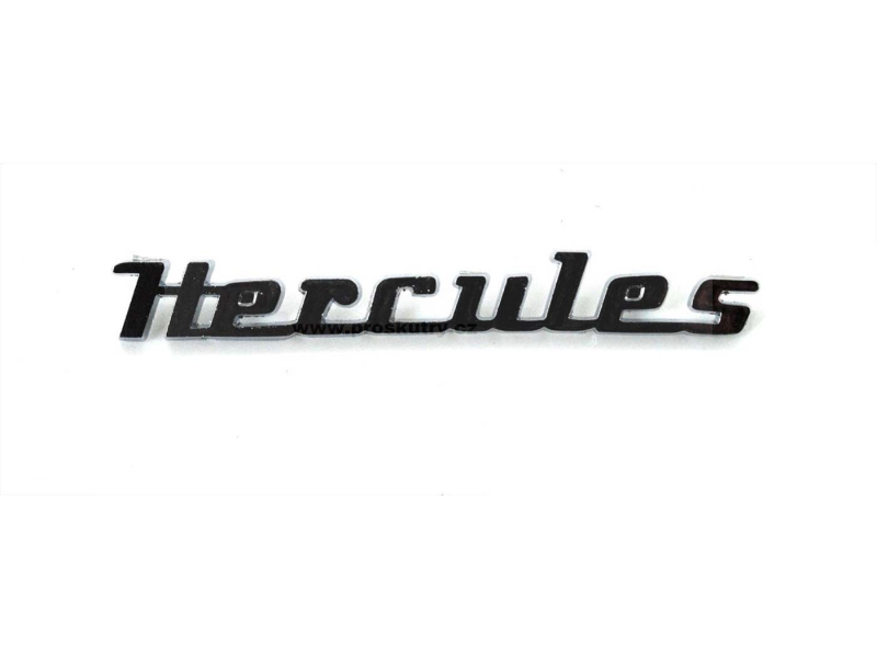 Podvozek tlumiče - Boční nápis na krytu kovový 80x10mm montážní rozteč 49mm pro Hercules, K 50, 50 Super, Super Sport, MK 4, Typ 103