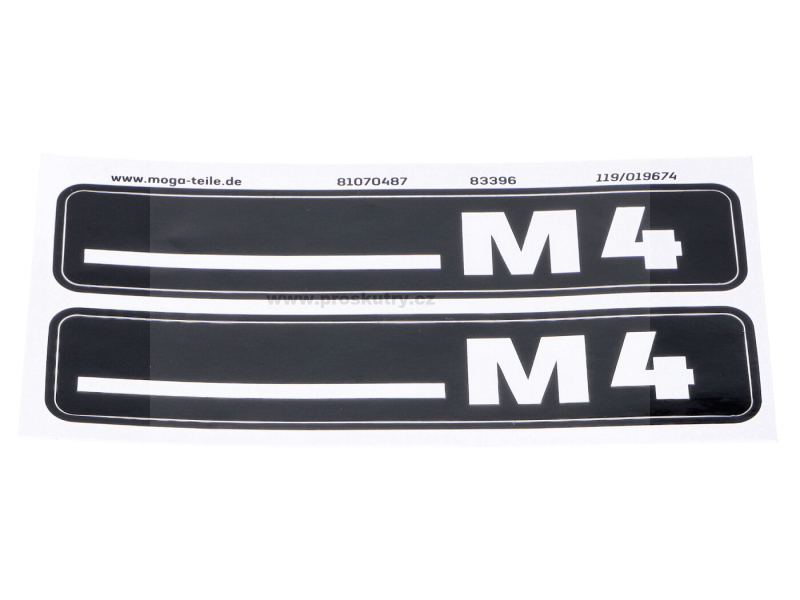 Příslušenství a nářadí - Sada samolepek MOGA 105 mm x 21 mm pro Hercules M4 Sachs 505/1B 49 ccm, dvoutaktní motor 1,5 hp, 1stupňová automatická převodovka, 25 km/h, 1974–1979