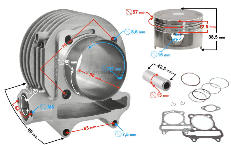Motor - Válec 150ccm 57,4mm pro skútr Huragan