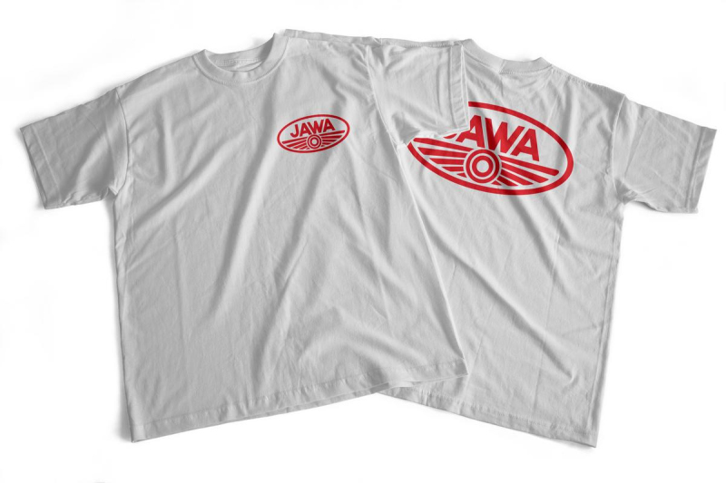 Přilby a doplňky - Tričko s potiskem JAWA - bílé - vyberte velikost: