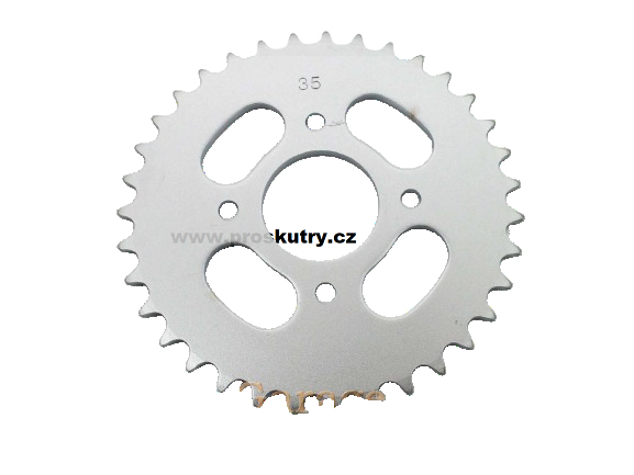 Podvozek tlumiče - Zadní rozeta hliník Presto, 35 zubů, 4 otvory, pro KTM 505, Garelli Cross 40, Hercules Optima Prima 1-6, MP 2, 4, MF 3, M 6, HR Hobby Rider, P 1, MX S