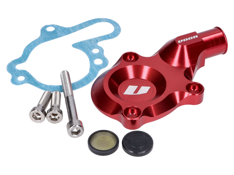 Motor - Kryt vodního čerpadla VOCA CNC červený pro Minarelli AM6, Generic, KSR-Moto, Keeway, Motobi, Ride, CPI, 1E40MA, 1E40MB