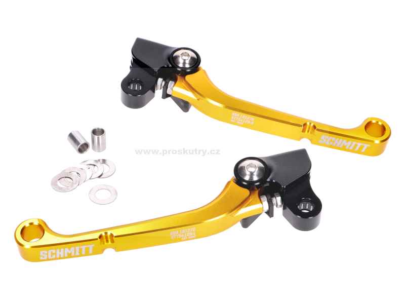 Zrcátka páčky řídítka - Sada brzdové a spojkové páčky Schmitt CNC hliník, černo-zlatá pro Simson S50, S51, S53, KR51/2, SR50, SR80