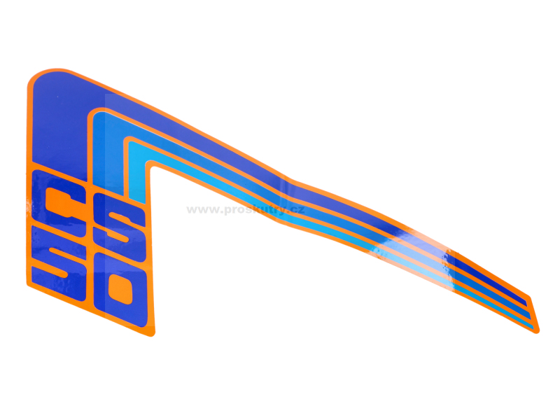 Podvozek tlumiče - Samolepka na boční kryt Zündapp CS 50 typ 448 – modro/oranžová (levá)