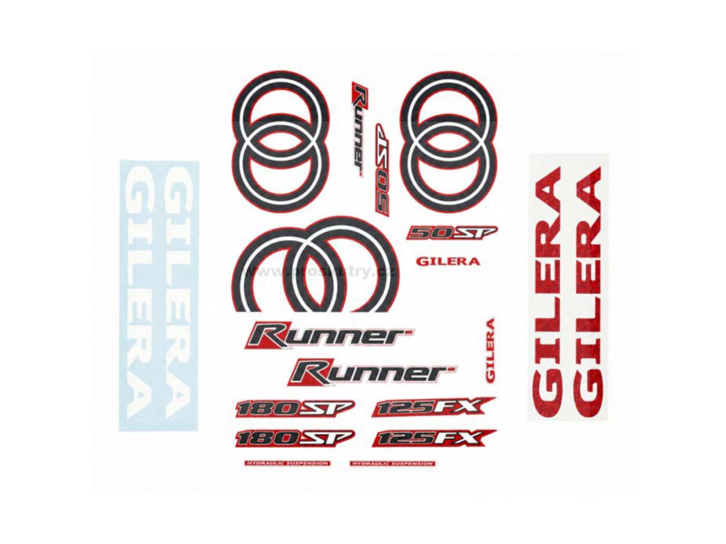 Podvozek tlumiče - Sada samolepek 20 ks bílo-červeno-černá pro Gilera Runner 50/125/180 SP