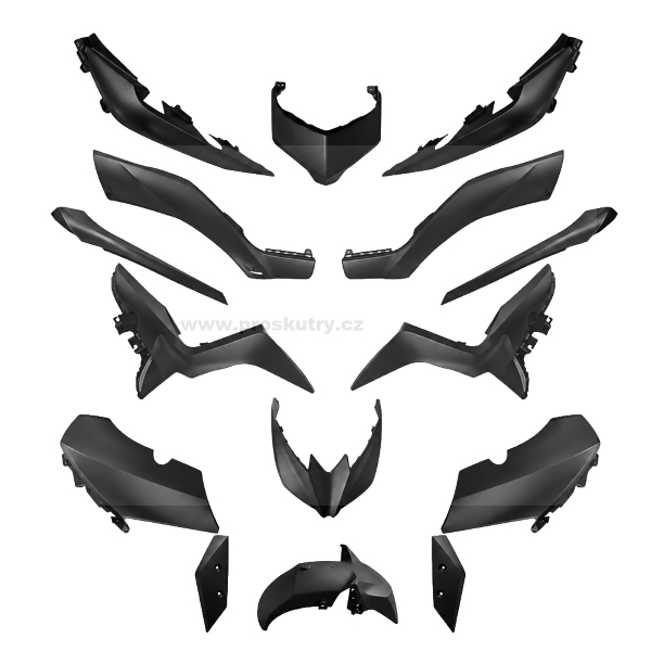 Podvozek tlumiče - Kompletní sada plastů RMS 15 dílů pro Yamaha XMAX 125/300/400 2018–2022 – matná černá
