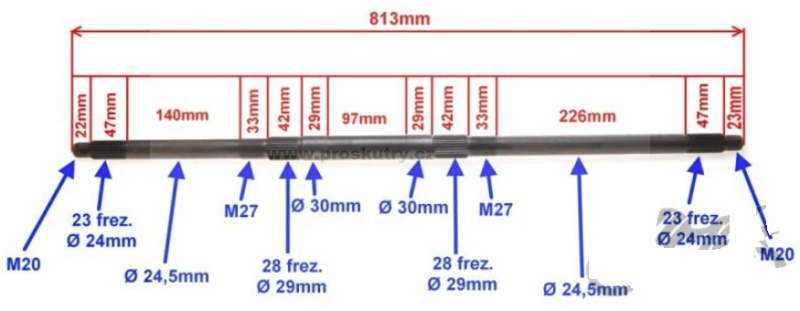 Podvozek tlumiče - Zadní osa 813mm pro Čínské čtyřkolky 90/110ccm verze 2
