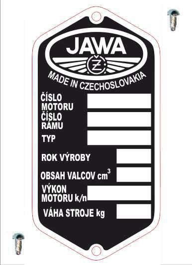 Podvozek tlumiče - Výrobní štítek s nýty JAWA/ČZ