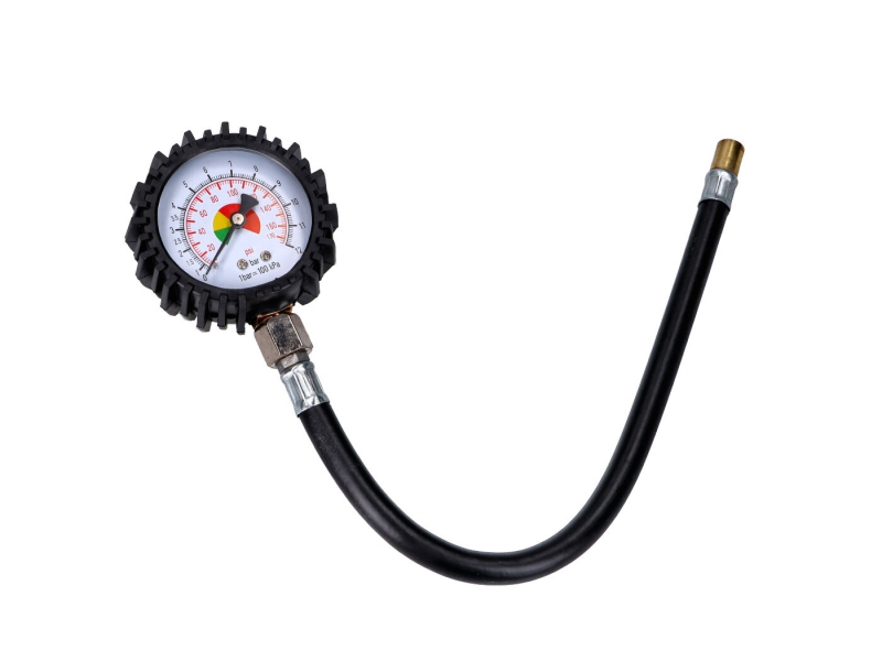 Analogové zařízení pro měření tlaku v pneumatikách 0-100 psi 0-10 bar s hadicí 280 mm