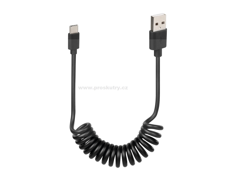 Příslušenství a nářadí - USB spirálový kabel / nabíjecí kabel typu -C- 100 cm černý