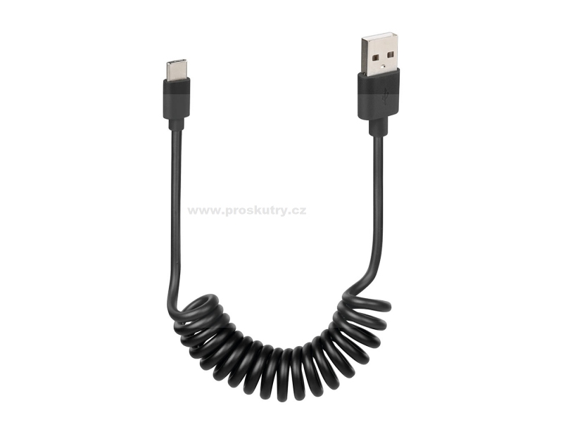 USB spirálový kabel / nabíjecí kabel typu -C- 100 cm černý