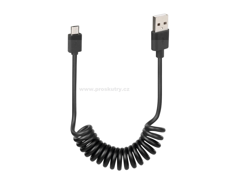 USB spirálový kabel / nabíjecí kabel typu micro USB 100 cm černý