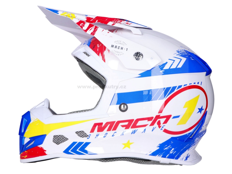 Přilba Motocross Trendy T-902 Mach-1 bílá / modrá / červená - různé velikosti - M