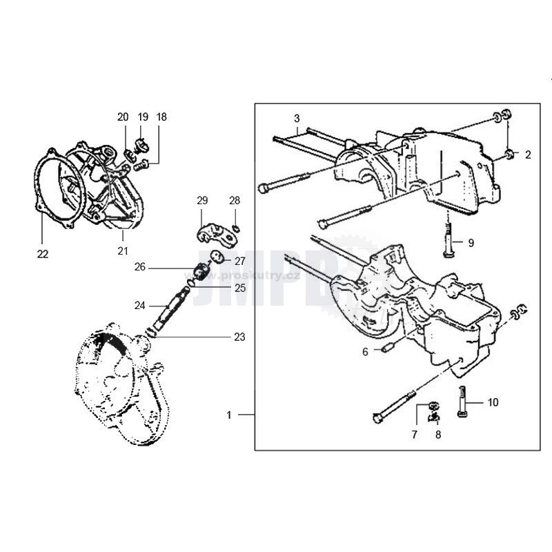 Originální díly (rozkres) - Kliková skříň pro Puch Maxi