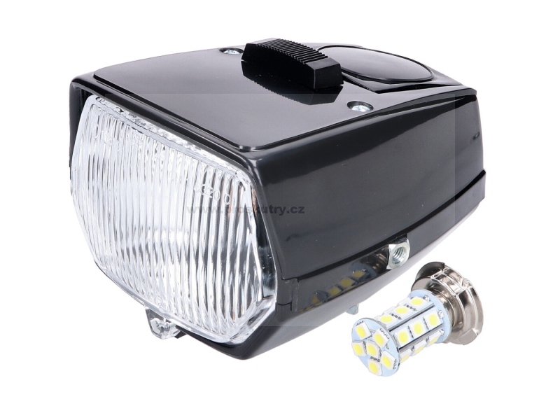 Přední světlo černé LED s vypínačem pro moped Puch Maxi