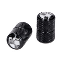 Černé čepičky ventilků s bílým logem pro Puch