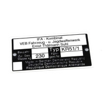Typový štítek 73,80x37,09x0,7 mm pro Simson Schwalbe KR51/1