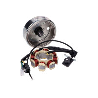 Stator alternátoru včetně setrvačníku pro čínský čtyřtaktní motor GY6 Euro4 45 km/h