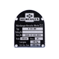 Hliníkový štítek černý 123 ccm pro Hercules, K 125 (2340-12-151-0414)