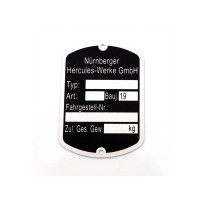 Hliníkový štítek MOGA 50x35mm černý pro Hercules, Prima 1-6, GT, GX, Presto, Pronto, KX 5, Supra 2 D, Optima, MX 1, MF, MP, M 1-5, P 1-3, HR 1