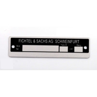 Hliníkový štítek Goebel 90mm x 25mm, černo-stříbrný, pro Hercules Prima M, G3, GT, GX, HR, SB 220, 219, MK, KX, K 50 Ultra, Supra 4 GP, Enduro, Sachs