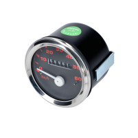 Tachometr,rychloměr 60 km/h 60 mm černo-červený ciferník pro univerzální použití